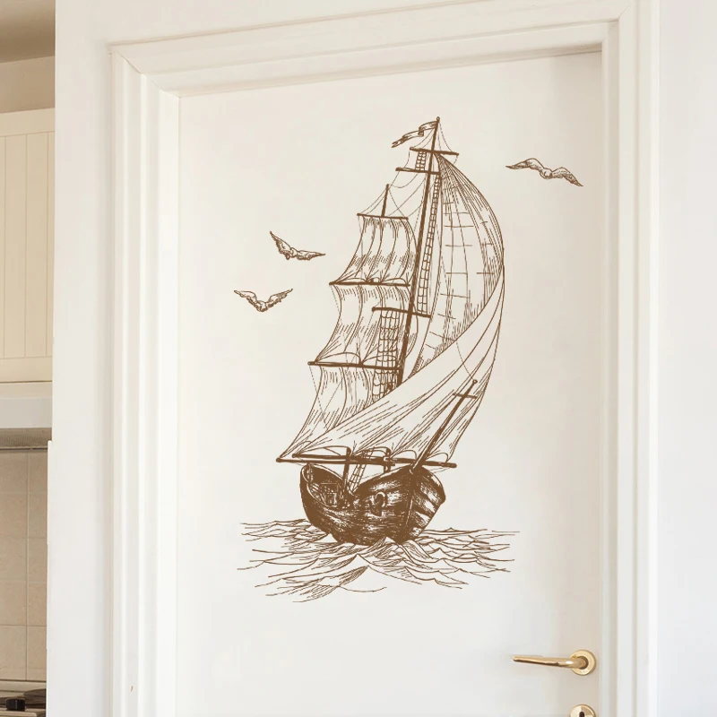 

Retro Style Sailing Wall Sticker Bedroom Backdrop Decor Decals For Home Decoration Living Room Wallpaper Self-adhesive Poster