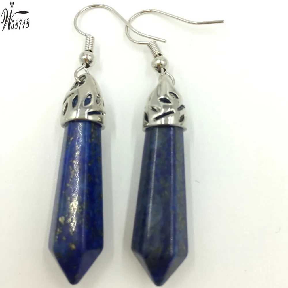 Goldstone Lapis Lazuli Tiger Eye Aventurine Cherry Quartz Howlite Crystal Opal Flourite Jasp Pendulum Earrings Pair WFH505