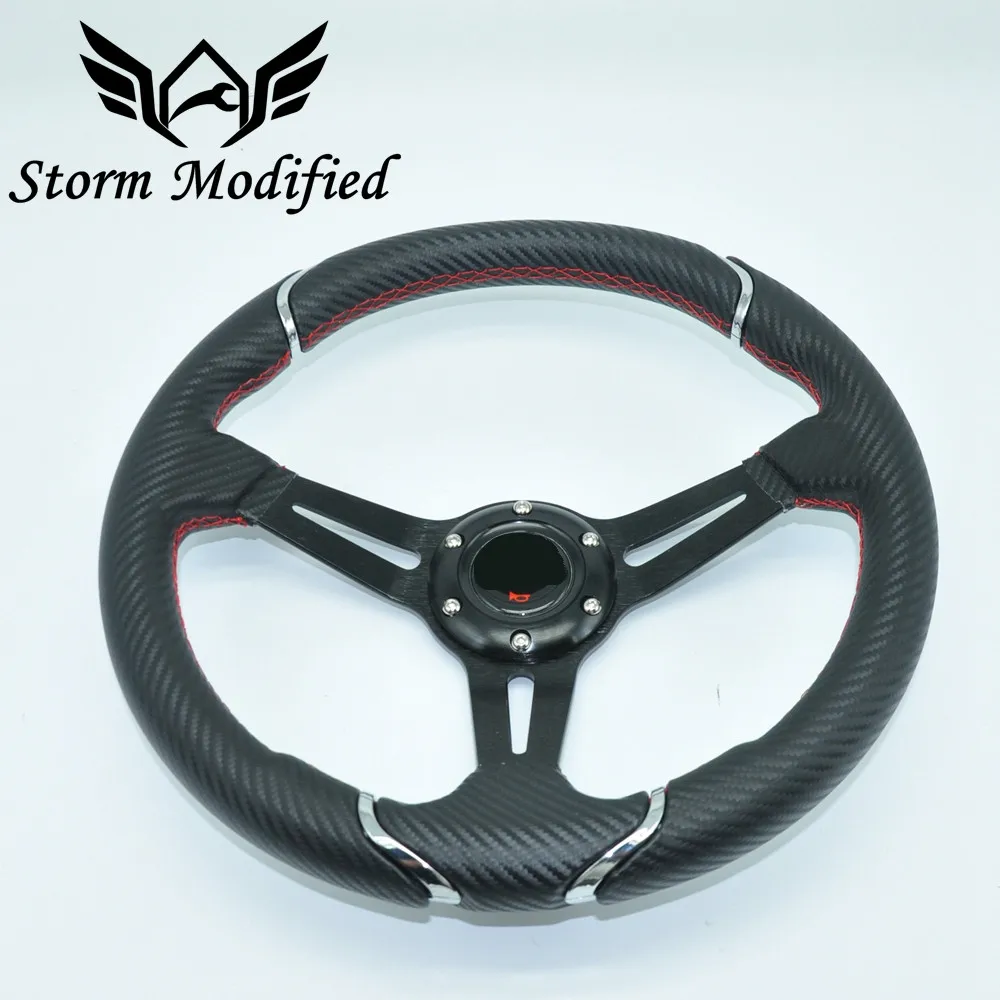 

New Style Nard Carbon Fiber Red Stitch Steering Wheel For Racing Car 350MM fashion personality steering wheel