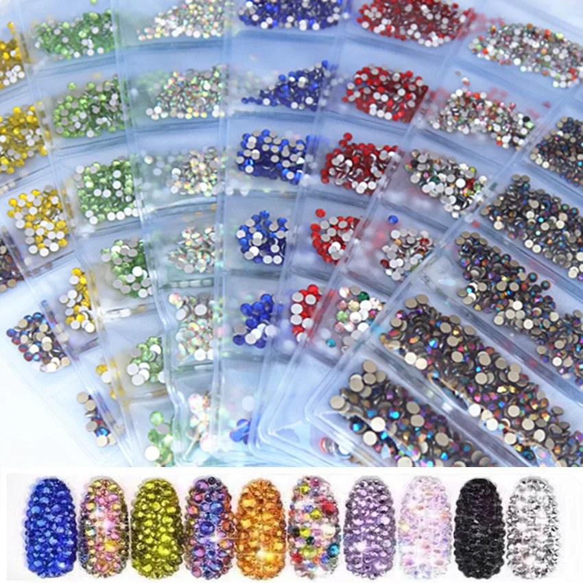 Multi-size 1440Pcs Glass Nail Rhinestones For Nails Art Decorations Crystals Strass Charms Partition Mixed Size Rhinestone Set