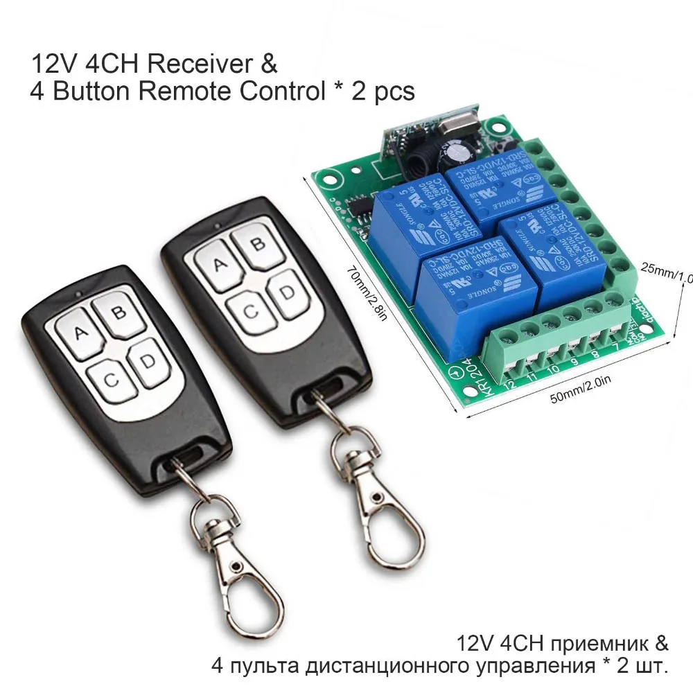 DIFODA 433 Mhz  Wireless Remote Control Switch DC 12V 4CH relay Receiver Module With 4 channel RF RemoteTransmitterDIFODA