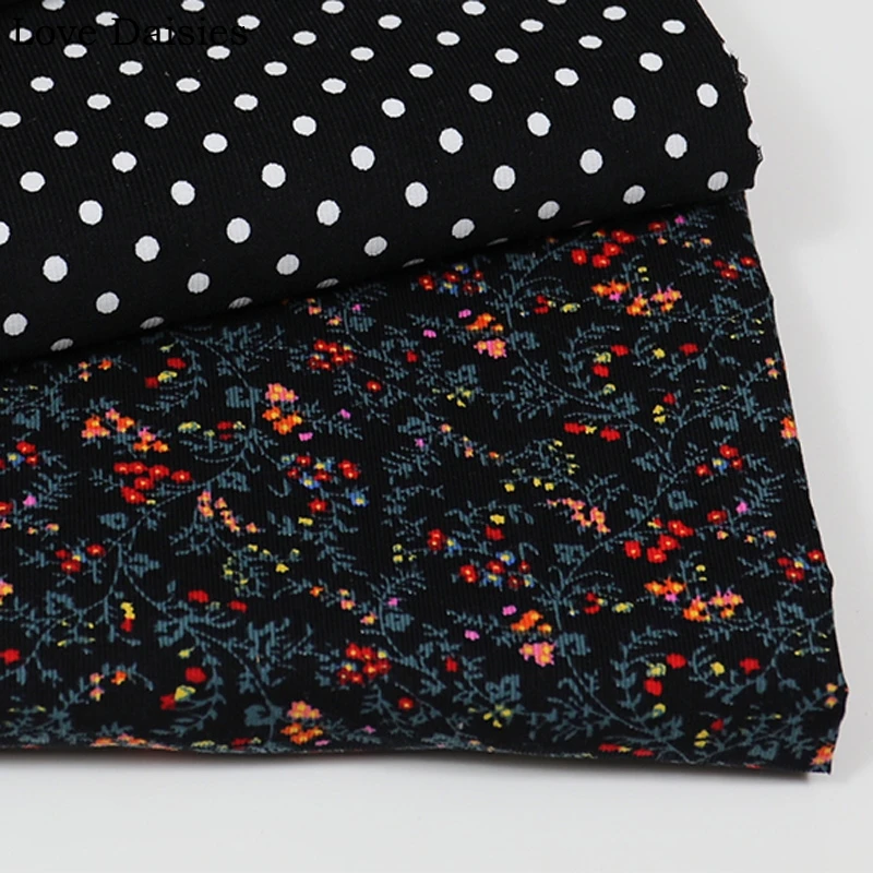 100% Cotton BLACK DARK BLUE RED Hydrangea Red Orange Flowers White Dots Slim Corduroy Soft fabrics for Apparel Hat Dress Shirt