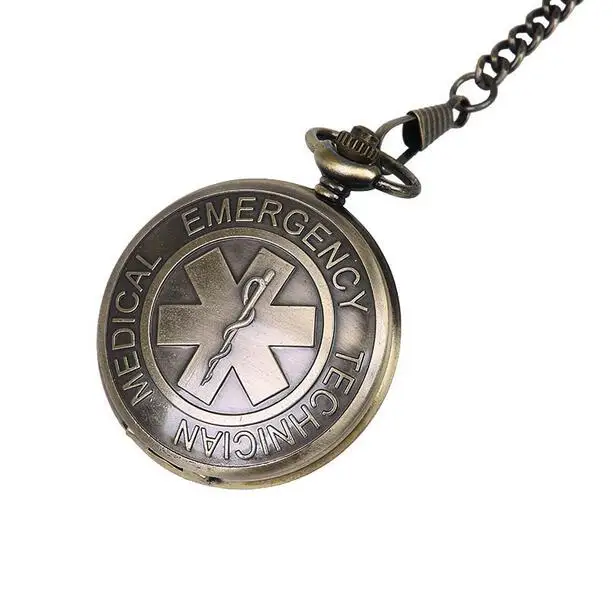 Symbol of Medical Emergency Technician Fob Clock The Star of Life Bronze Quartz Pocket Watch With Necklace men Gift