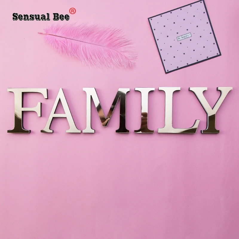 3D Gold English Letters Acrylic Mirror Surface Wall Sticker Party Door Room Decoration Alphabet Peel & Stick DIY Art Mural