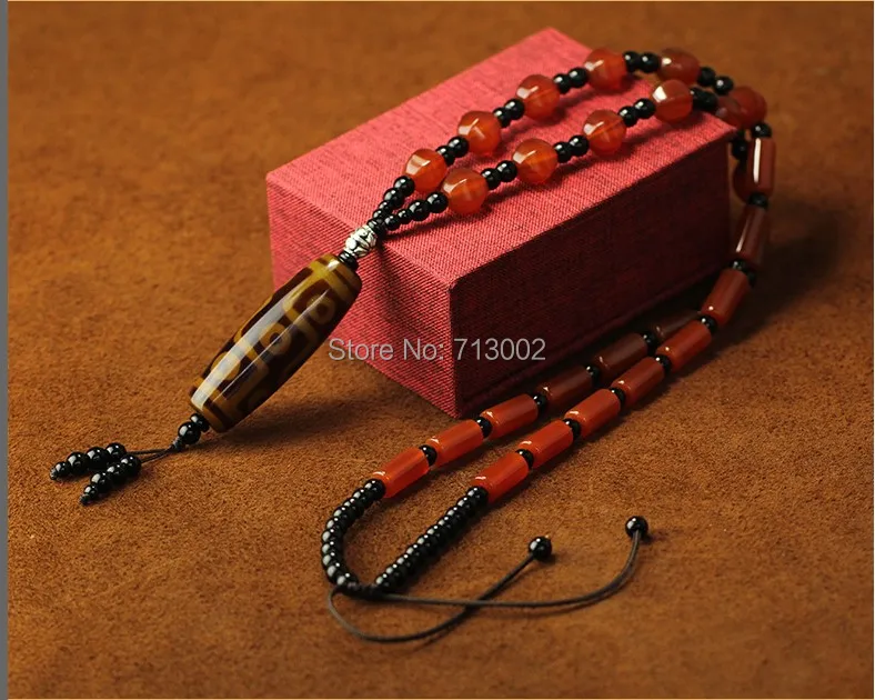 Super Tibetan sardonyx chalcedony agate 9*Eyes dzi bead Pendant Necklace Amulet Apotropaion