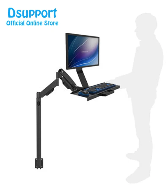 W815B Gas Spring Two Section Long Arm Full Motion Customized Floor/ Side Mount Keyboard Monitor Holder TV Mount Stand Working