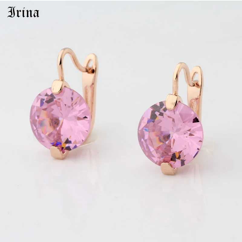 Irina Round CZ Earrings Women Gem Ear Drop Earring Vintage Jewelry Zircon Rose Gold Color Earrings Multicolor