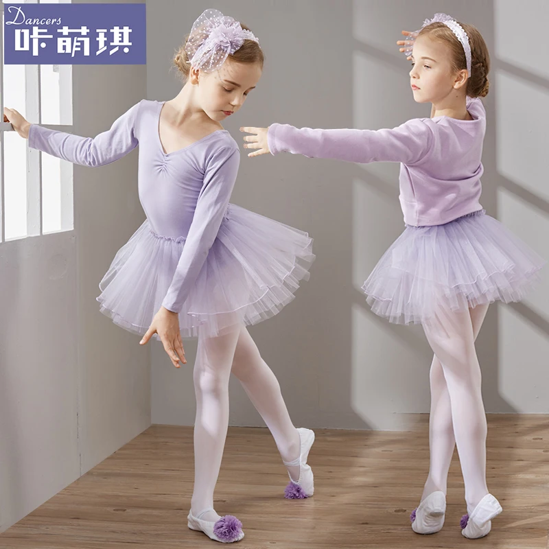 Children Dance Tutu Dress Girls Long Sleeve Ballet Dancing Suit Kids Dancing Performance Test-grade Clothes Ballet Skirt B-6904