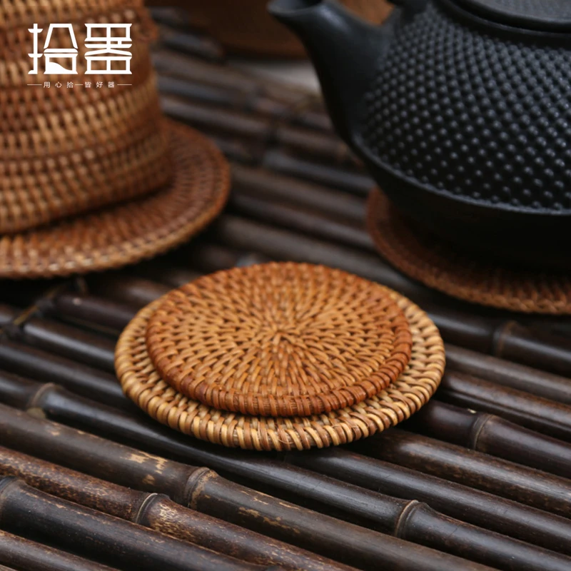 Handwork Rattan Cup Coasters Coffee Cup Mat Cup Cushion Kung Fu Tea Set Tea Table Placemats Mug Pads Holder Cup Decoration