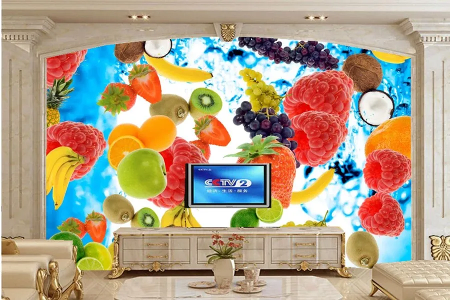 

Custom a variety of fruits in Water food wallpaper papel de parede,hotel restaurant dining room waterproof kitchen wallpaper