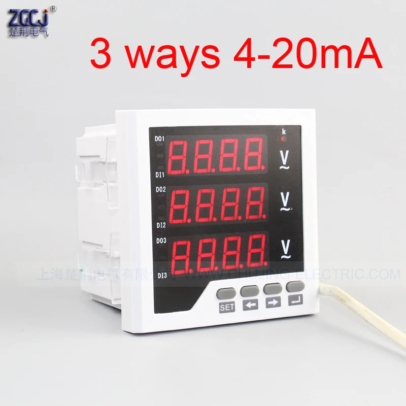 

CJ-3AV33-3D,CJ-3AV23-3D 0-450V AC range 3 phase digital voltage meter with 3 ways 4-20mA or 0-10V analog out 3 phase voltmeter