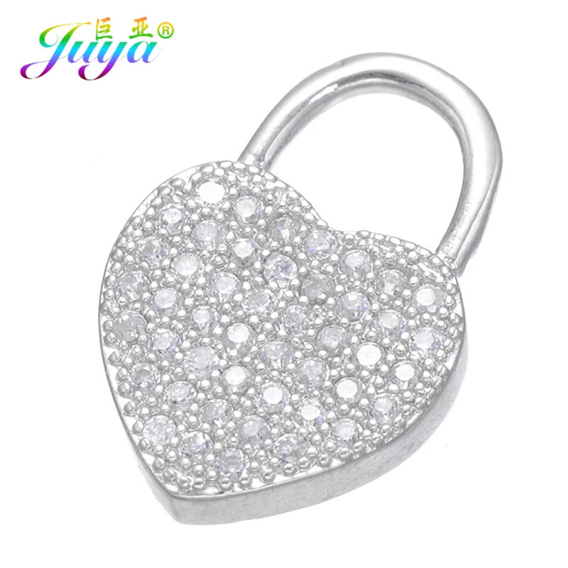 Juya DIY kształt serca medalion klucz Micro Pave zawieszka z cyrkonią zawieszki akcesoria dla kobiet Charm bransoletki wisiorki naszyjnik Making