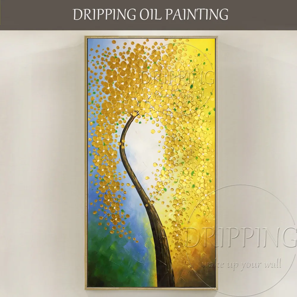 

Artist Hand-painted High Quality Beautiful Golden Tree Oil Painting on Canvas Textured Knife Painting Flower Tree Oil Painting