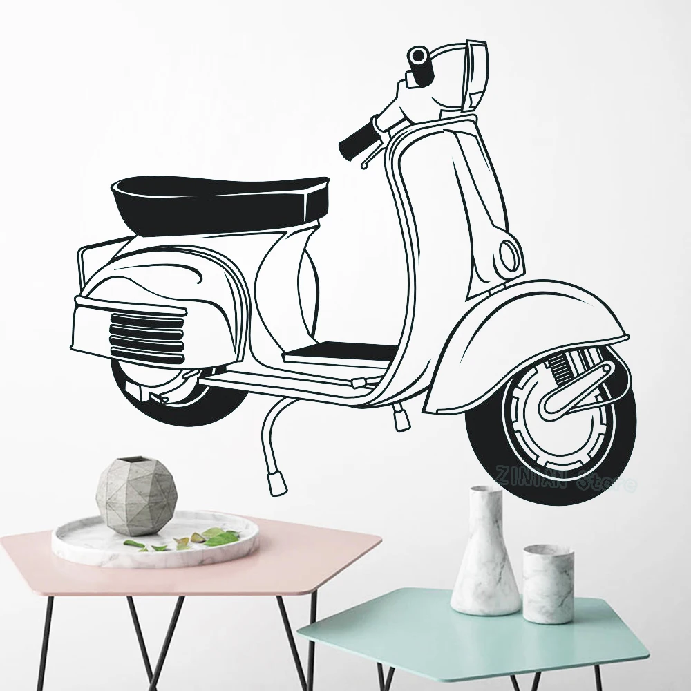 Vespa Wall Decal Bedroom Art-Scooter Retro Vespa Sticker Living Room Lounge Mod Motorbike Wall Stickers Home Interior Decor Z244