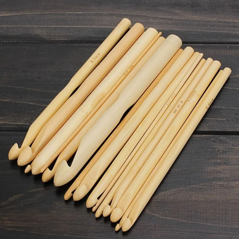 16pcs Bamboo Crochet Hook Set DIY Knitting Needles Handle Home Knitting Weave Yarn Crafts Household Knitting Tools 2mm-12mm
