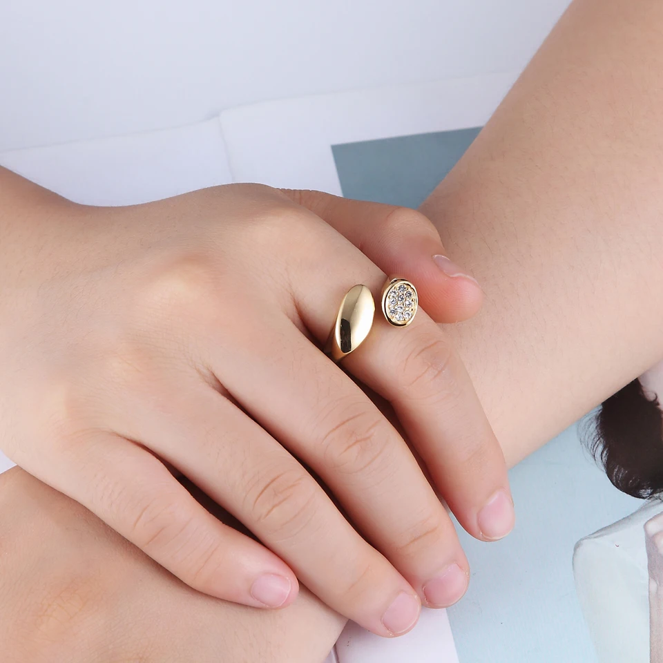 BORASI Top Quality Rings For Women Crystal Oval Female Jewelry Ring Gold Color Stainless Steel Classic Brand Ring Party Gifts