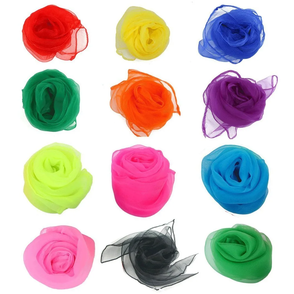 SZanbana 12 Colors Rhythm Band Scarves Juggling Dance Scarves Square Movement Scarves Magic Tricks Performance Props Accessories