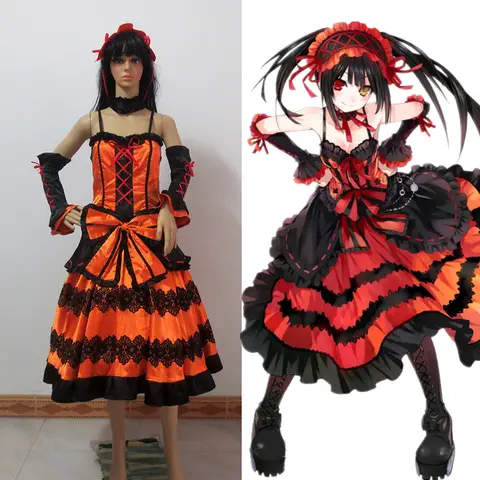 Unisex Red Anime Date A Live Cosplay Tokisaki Kurumi Cosplay Costume