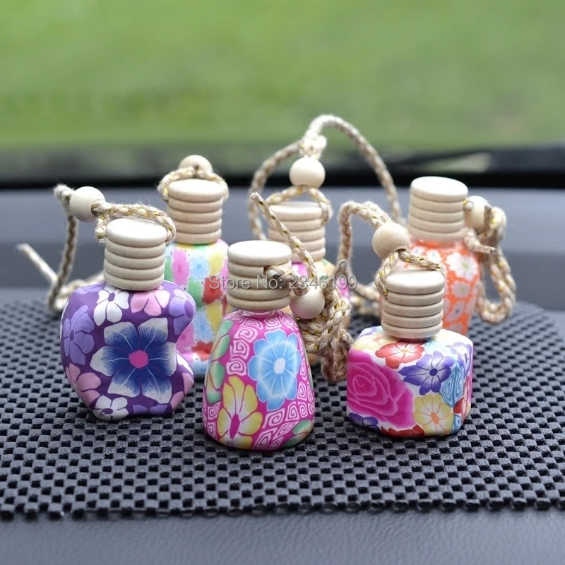 

10ML 30pcs/lot Polymer Clay Perfume Bottle, Car Pendant Empty Bottle, Mini Charming Portable Gifted Container with Wood Cap