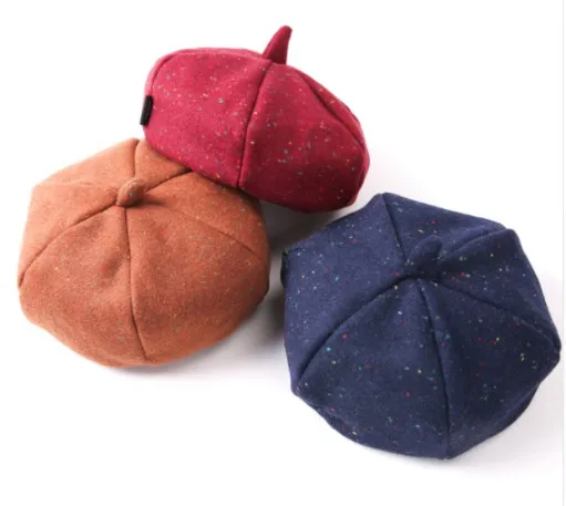 Lovely Colorful Dot Autumn Winter Hat Boy Girl Baby Thick Felt Retro Beret Corduroy Pumpkin Cap Child Hat Drop Shipping