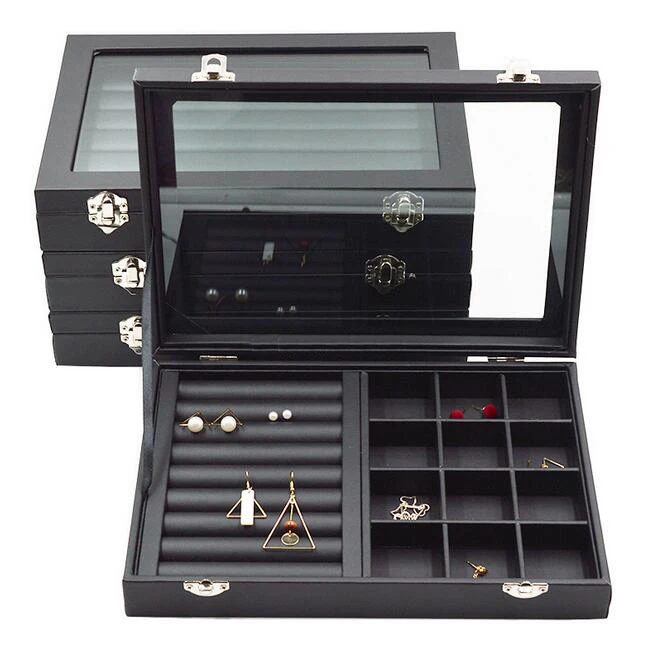 Hot sale Fashion New Size PU Leather Jewelry Organizer Jewelry Display Earring Holder Ring Box Necklace box Jewellery Gift Box