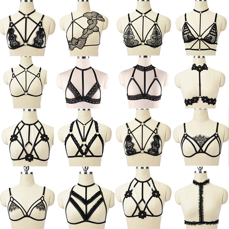 

JLX.HARNESS Womens Sexy Lace Sheer Caged Bra Harness Goth Black Bondage Strappy Tops Lingerie Harness Underwear Festival Rave