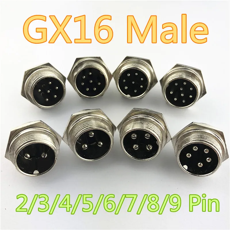 1pc GX16 2/3/4/5/6/7/8/9 Pin Male 16mm Wire Panel Circular Connector with Cap Lid Aviation Connector Socket Plug L102-109