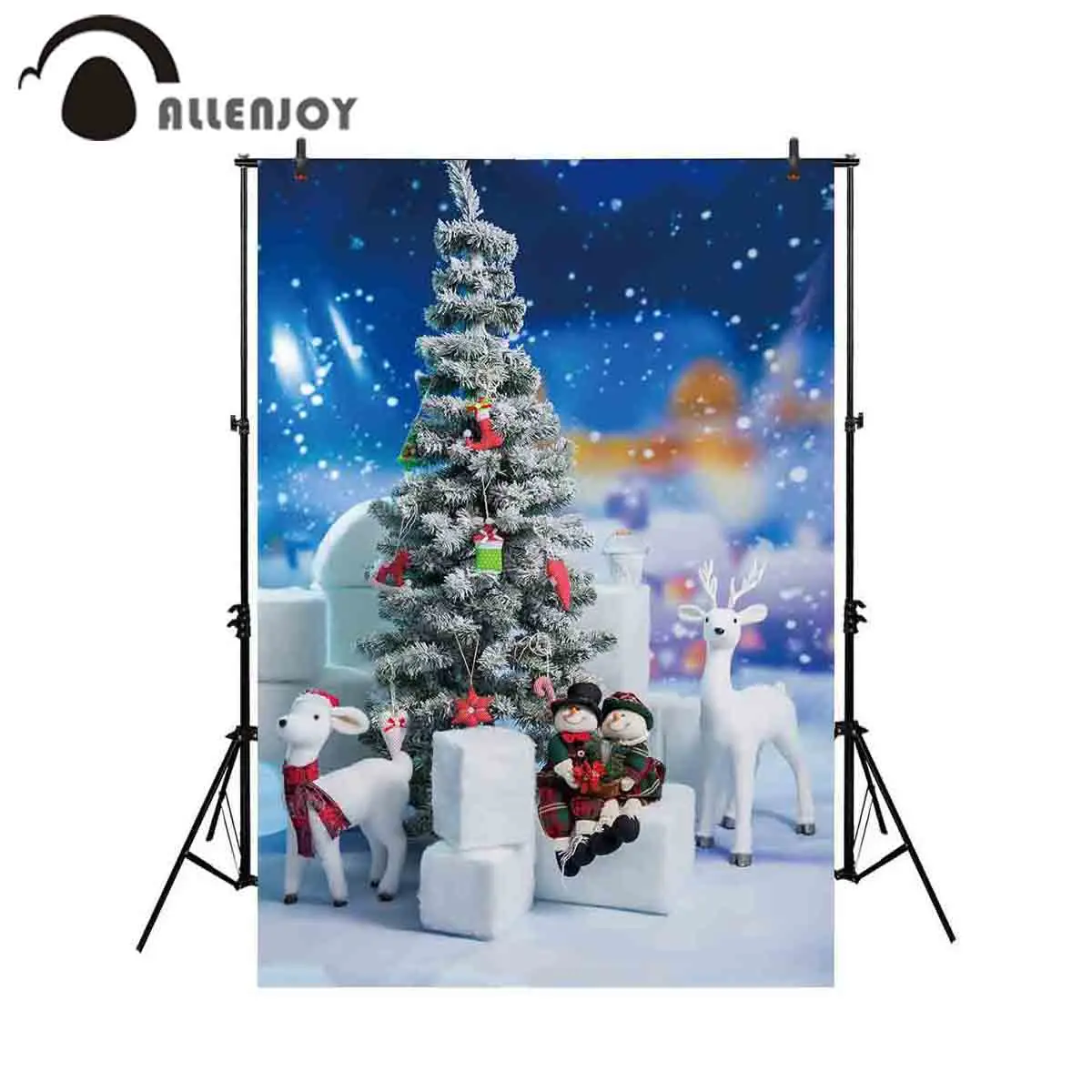 

Allenjoy photography background christmas tree decor reindeer snowman backdrop photo shoot props studio photocall printed new