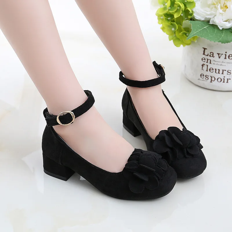 Chaussures en cuir rose, rouge et noir pour filles, chaussures de princesse à talons hauts pour fête de mariage, chaussures habillées de grandes