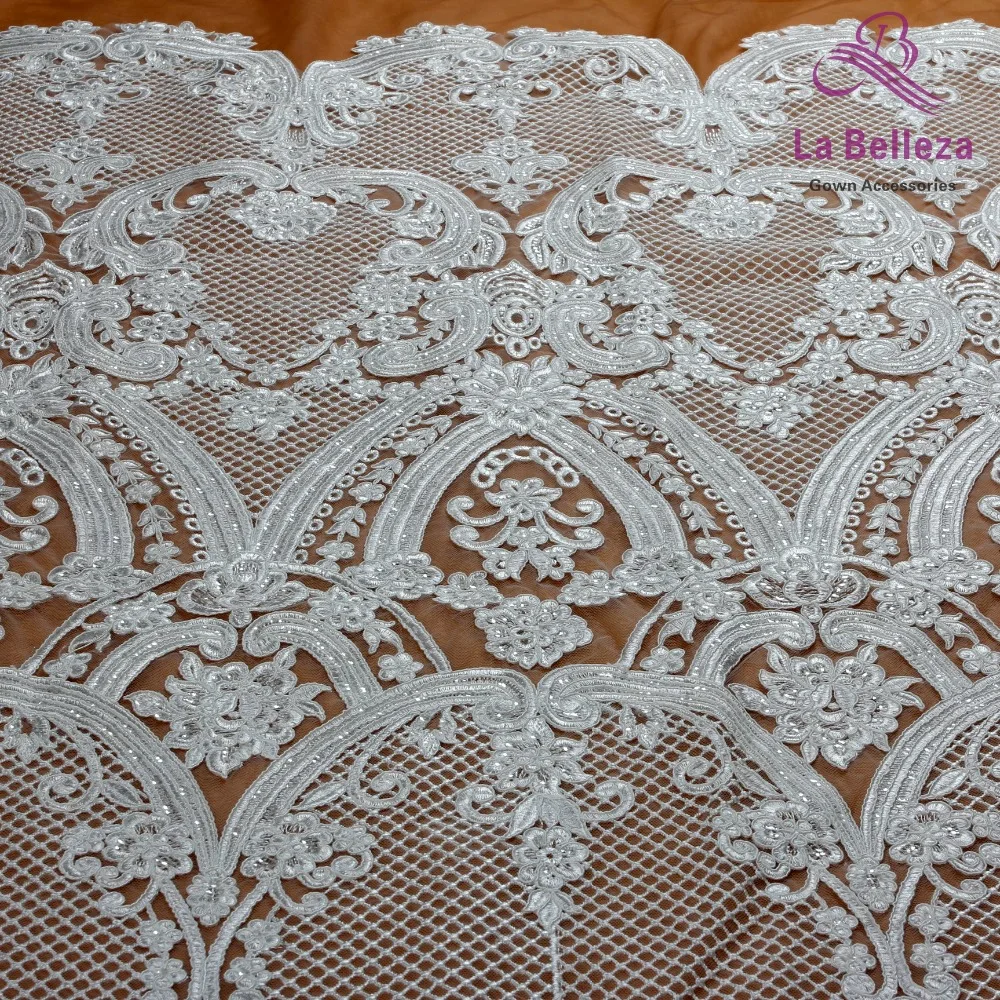 La Belleza 1 yard Ivory/black heavy high quality cord wedding bridal dress lace fabric 51\'\' width