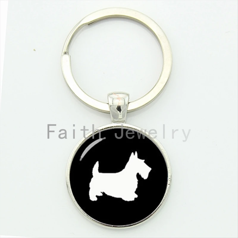 Best friend cute Scottish Terrier key chain retro simple dog profile pattern keychain handmade lovely pet pattern gift KC504