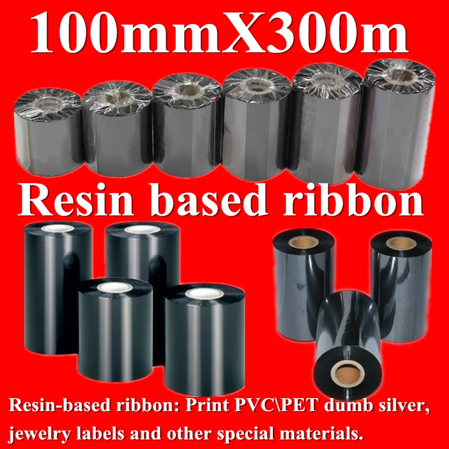 Resin-based Ribbon Black Width 100mm 100X300m black Label Printer Ink ribbon For PVC\PET dumb silver jewelry labels Print