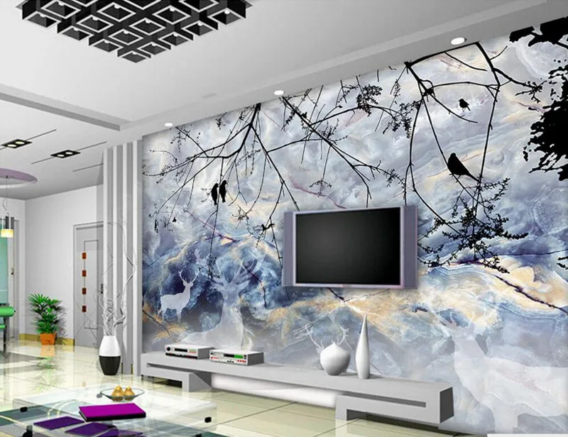 

Custom 3D Marble elk decorated murals papel de parede,hotel restaurant living room sofa TV wall bedroom wallpaper