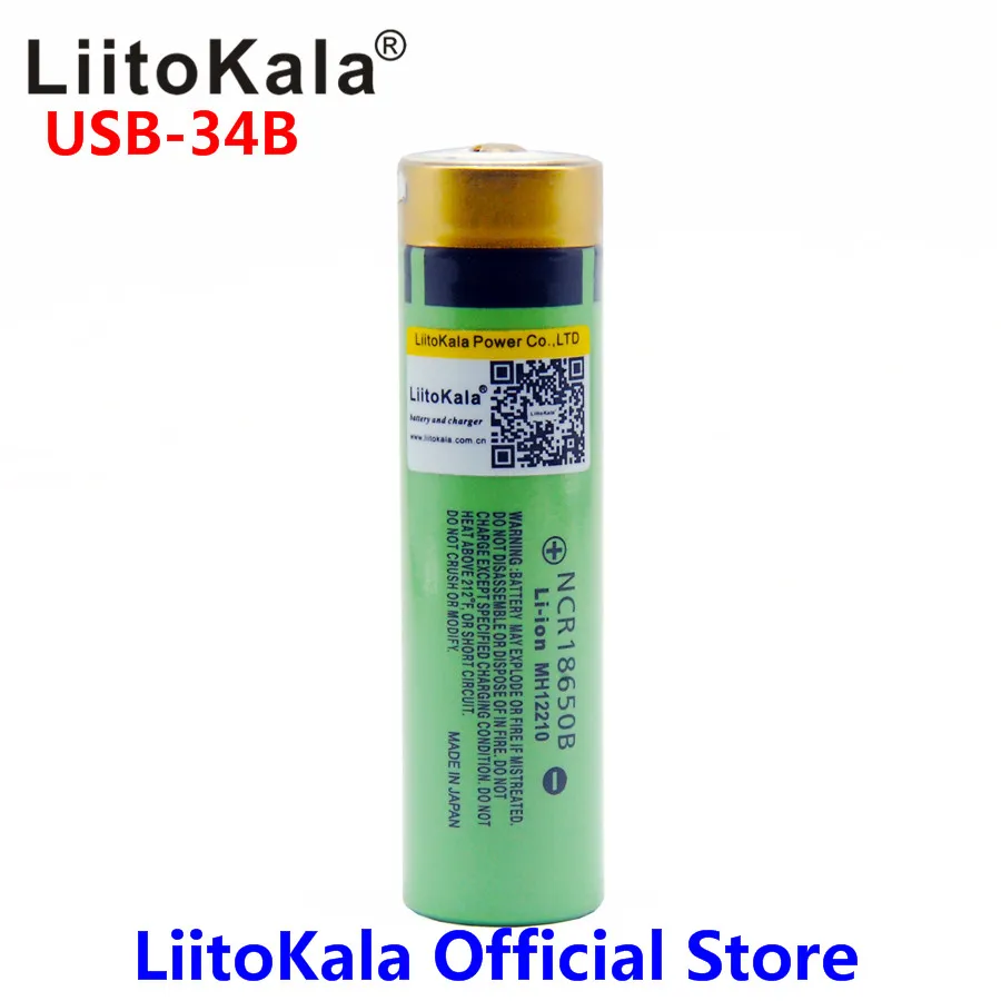 LiitoKala USB-34B 3.7V 18650 3400mAh batteria ricaricabile USB agli ioni di litio con indicatore luminoso a LED ricarica cc