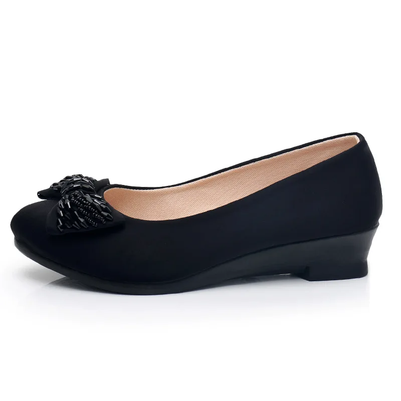 Autumn Women Office Shoes Ladies Low Heel Pumps Bow Black Wedges Comfortable Heels Formal Work Mom Shoes Ladies Pumps