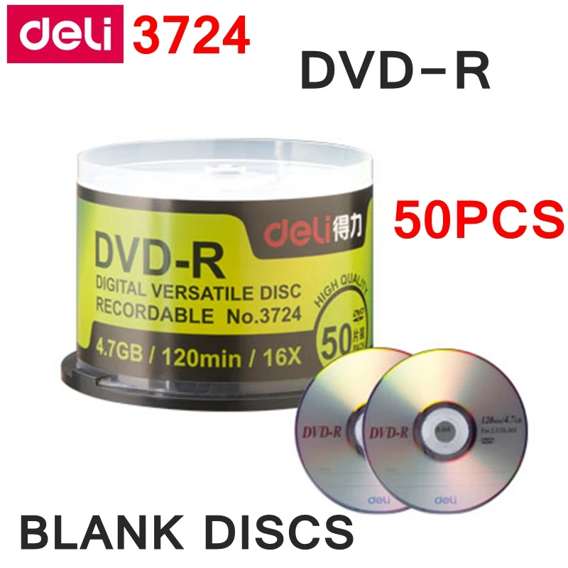 

50PCS/LOT Full Box Deli 3724 DVD-R Blank Discs Recordable Compact Disk 4.7GB/120min/16x DVD-R BLANK Discs Wholsale