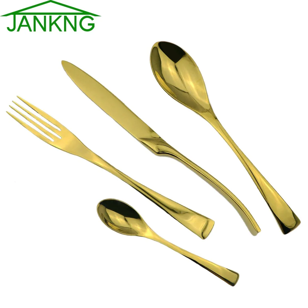 4pcs/lot Golden Cutlery Set Western Stainless Steel Dinner Set Fork Knife Spoon TeasSpoon Table Dinnerware Set