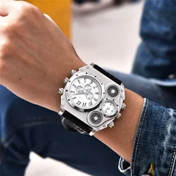 Ocorde M-Montre de sport à quartz avec bracelet en cuir pour homme, montre-bracelet militaire à grand cadran, horloge pour homme, décoration boussole, 2023