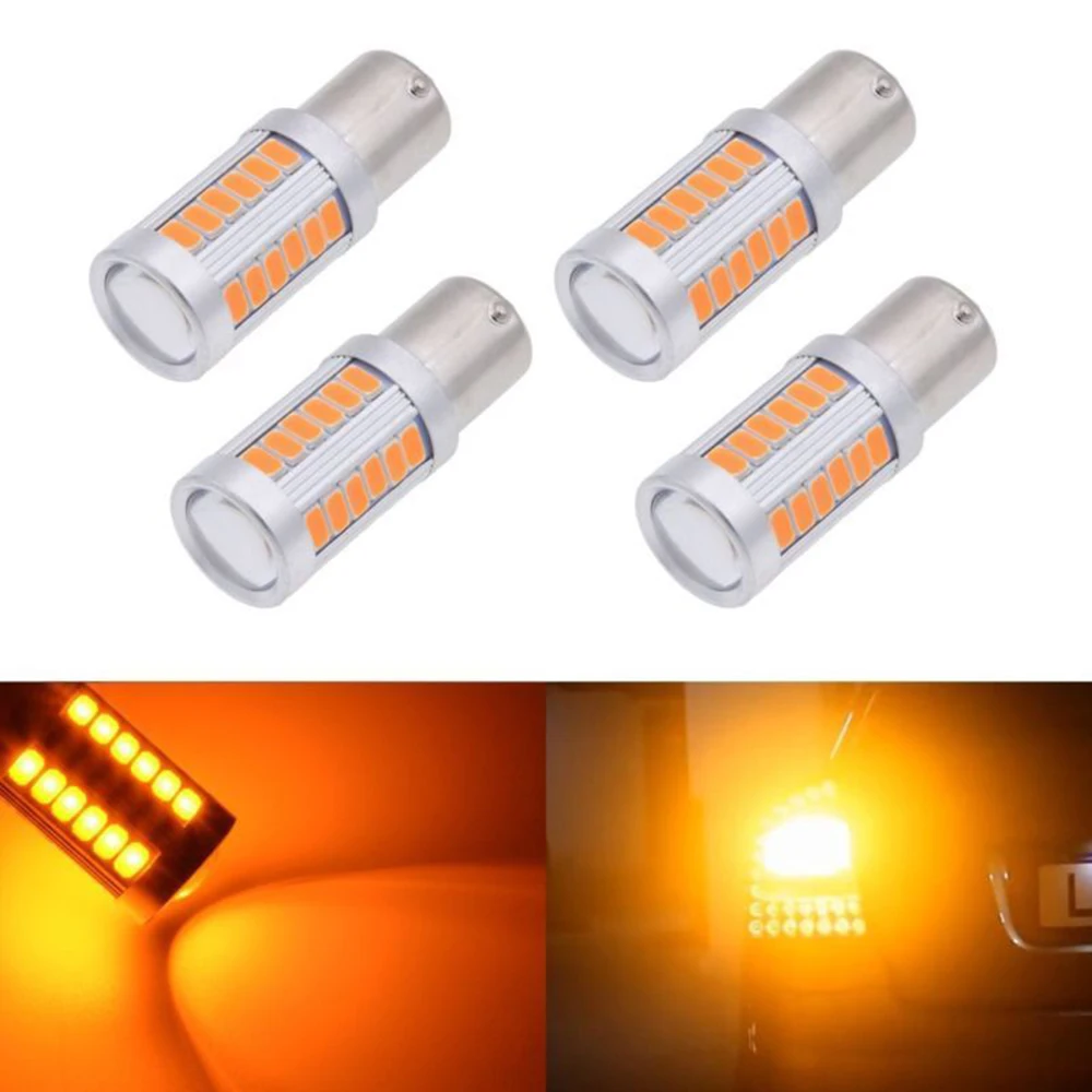 New 4Pcs/lot Car Amber High Brightness LED 1156PY BAU15S PY21W LED 33SMD Tail Signal Lamp Break Parking Turning Light Bulbs