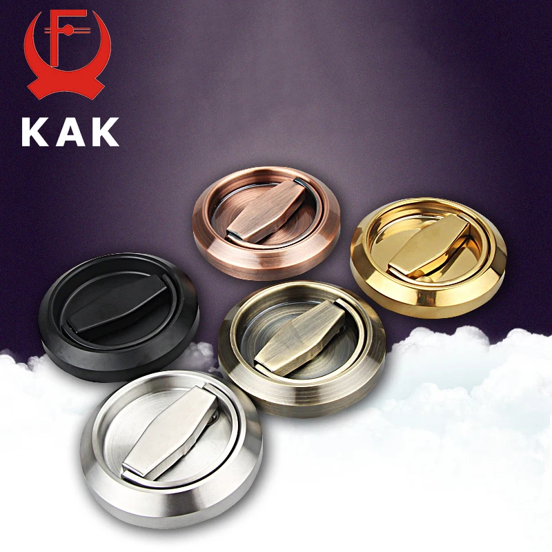 KAK 304 Stainless Steel Recessed Invisible Cup Door Handle Privacy Hidden Door Locks Cabinet Pulls Fire Proof Disk Ring Handle