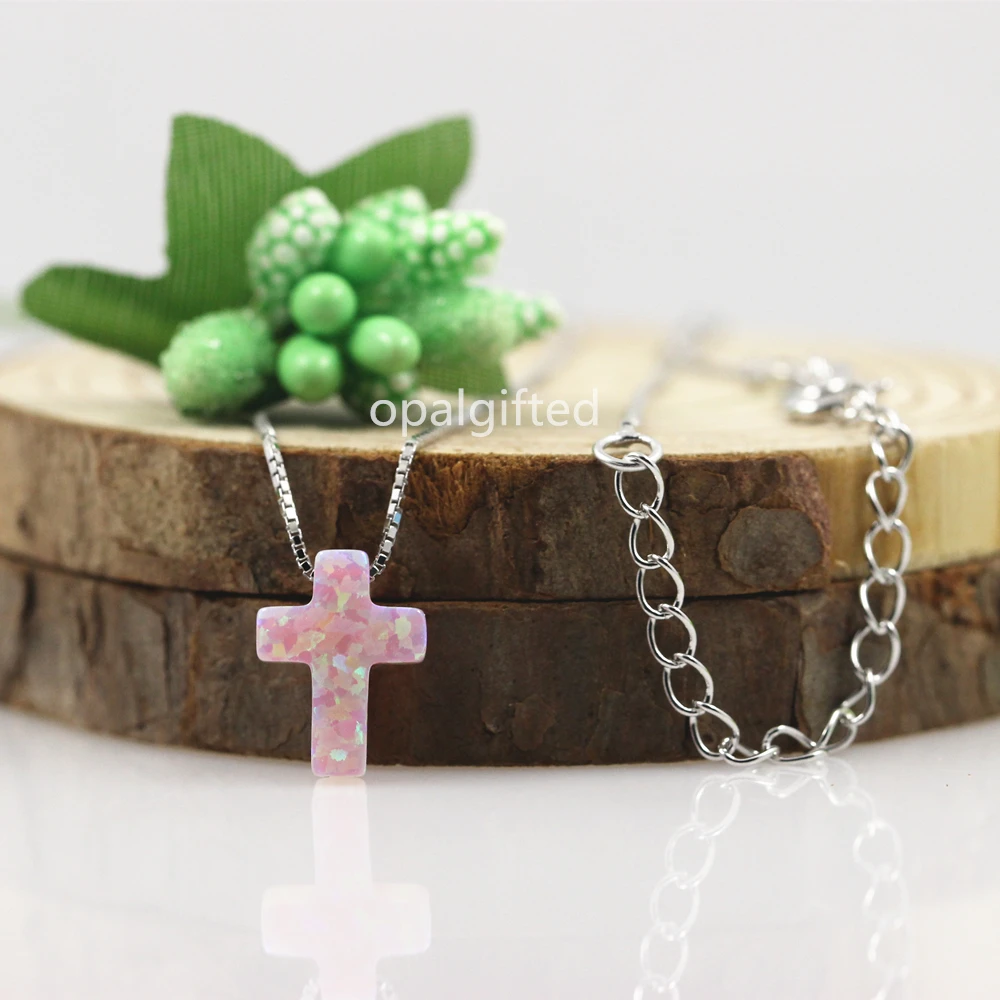 1pc/lot Free Shipping 925 Sterling Silver Cross Opal Necklace OP08 Pink Cross Opal Necklace 9x12mm Cross Fire Opal Necklace