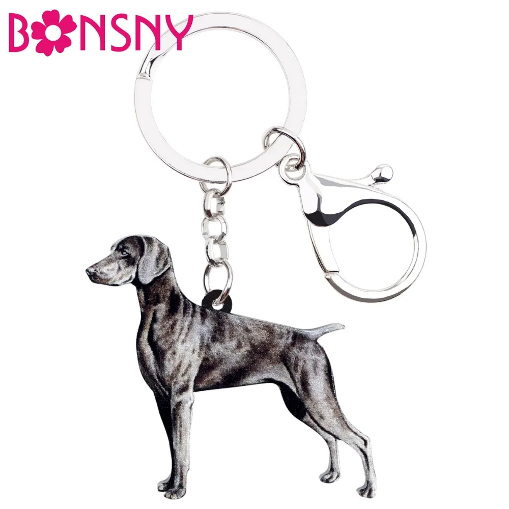 Bonsny Acrylic German Weimaraner Dog Key Chain Keychains Ring Animal Jewelry For Women Girls Pet Lovrs Gift Bag Car Purse Charms