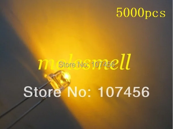 

free shipping!!! 5000pcs 5mm straw hat yellow LED(2000mcd) 5mm light-emitting diode 5mm strawhat yellow led big/wide angle led