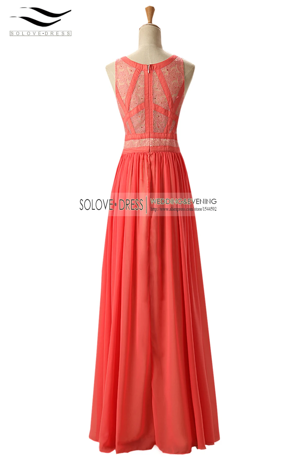 O-neck Sleevesless Lace Chiffon Evening Dress Floor-Length  Elegant Beach Evening Gowns vestido longo festa noite (SL-E166)