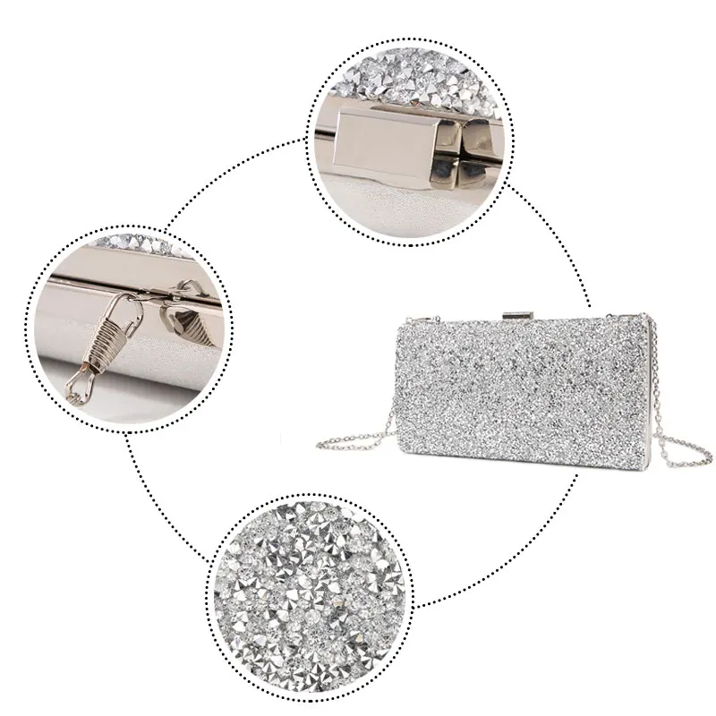 Woman Evening bag Women Diamond Rhinestone Clutches Crystal Day Clutch Wallet Wedding Purse Party Banquet Black/Gold/Silver