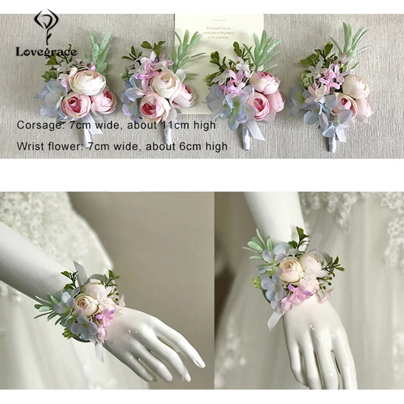 Lovegrace باقات زفاف دبابيس الزفاف الصدار و Boutonnieres بروش الزفاف العريس عروة مرونة الحرير المعصم الزهور