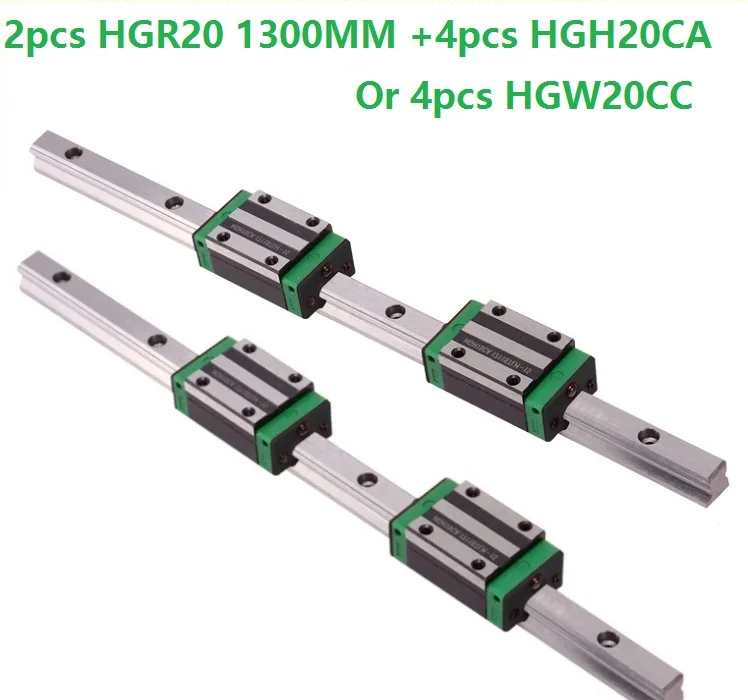 2pcs linear rail HGR20 -L 1300mm + 4pcs HGH20CA /  HGW20CC linear block