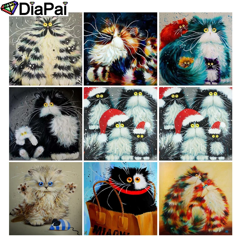 

DIAPAI 5D DIY Diamond Painting Full Square/Round Drill "Cartoon animal cat" 3D Embroidery Cross Stitch 5D Decor Gift