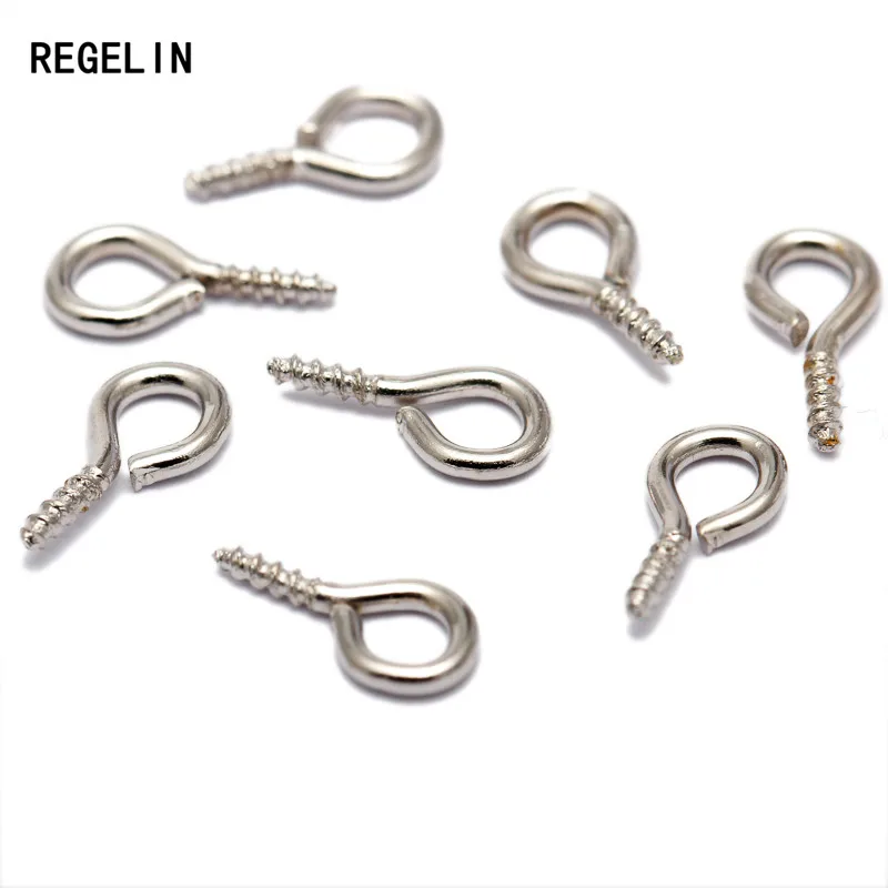 REGELIN Metal Screw Eye Pins For Pendant Iron Screw Eye Hooks Clasps 200pcs/lot 4*8/5*10mm Fit Drilled Beads Diy Jewelry Making