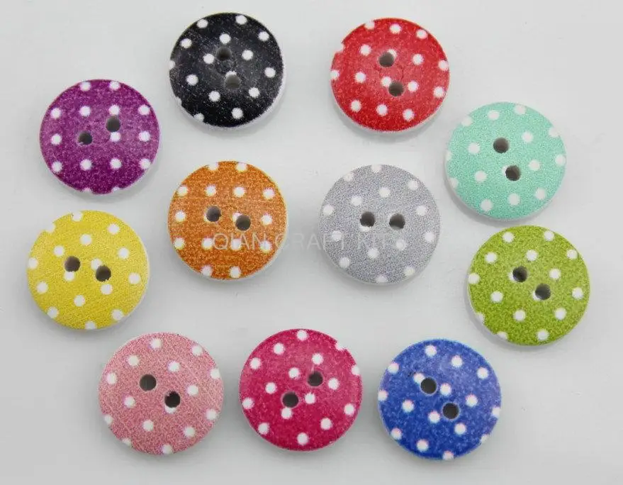 

400pcs Cutie mixed Polka dots Round wood wooden buttons two holes Pendants cabochon for DIY sewing 15mm